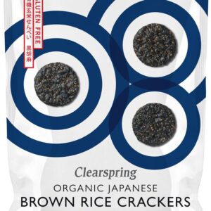 Rudųjų ryžių krekeriai su juodaisiais sezamais ir sojų padažu „Tamari“, ekologiški | Clearspring (40 g)